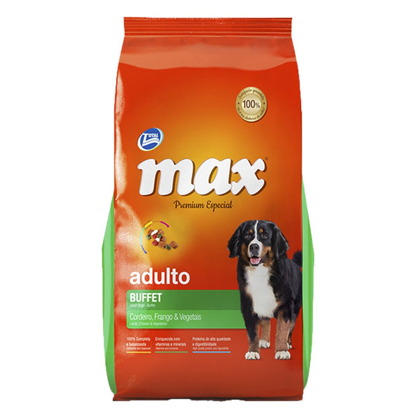 Promo Max buffet perros adultos todas las razas 20+2 Kg + comedero